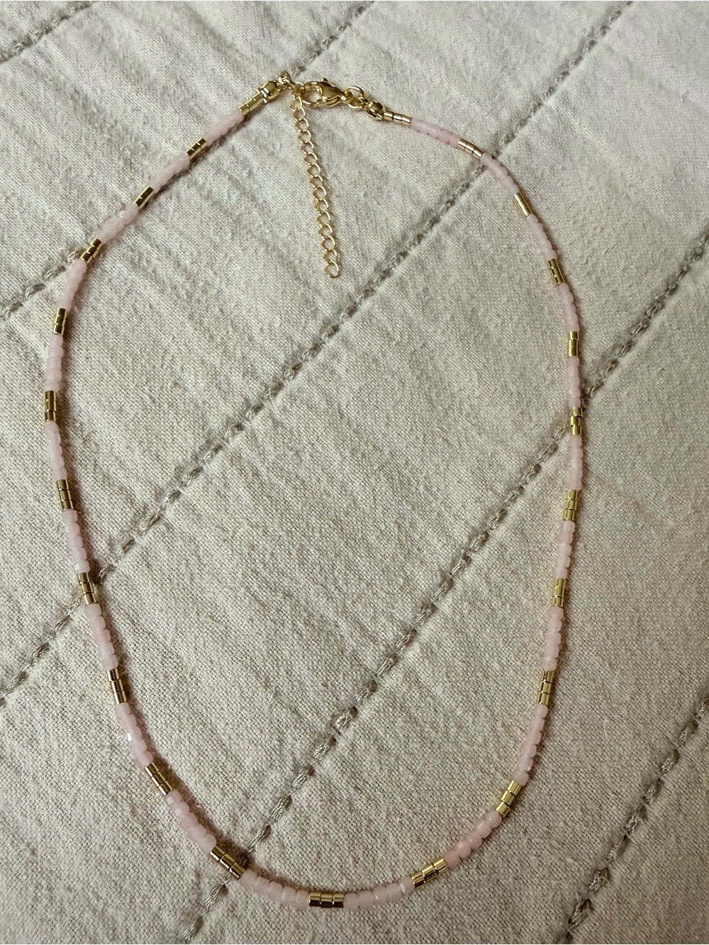 Delicate Pink Beaded Necklace with Gold Accents